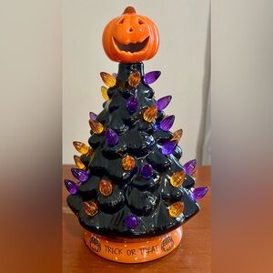 Halloween Ceramic Light Up Tree with Pumpkin Topper